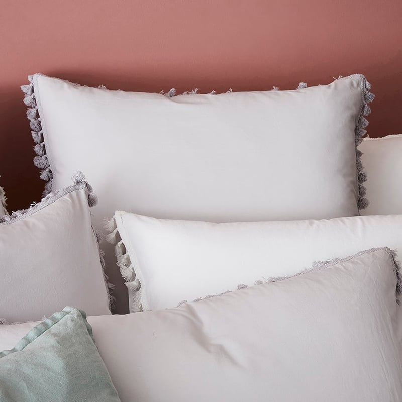 Stonewashed Cotton Tassel Silver Quilt Cover Separates