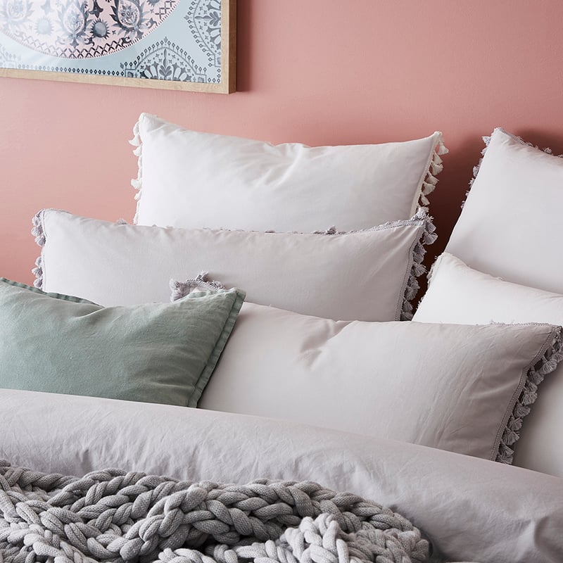 Stonewashed Cotton Tassel Silver Quilt Cover Separates