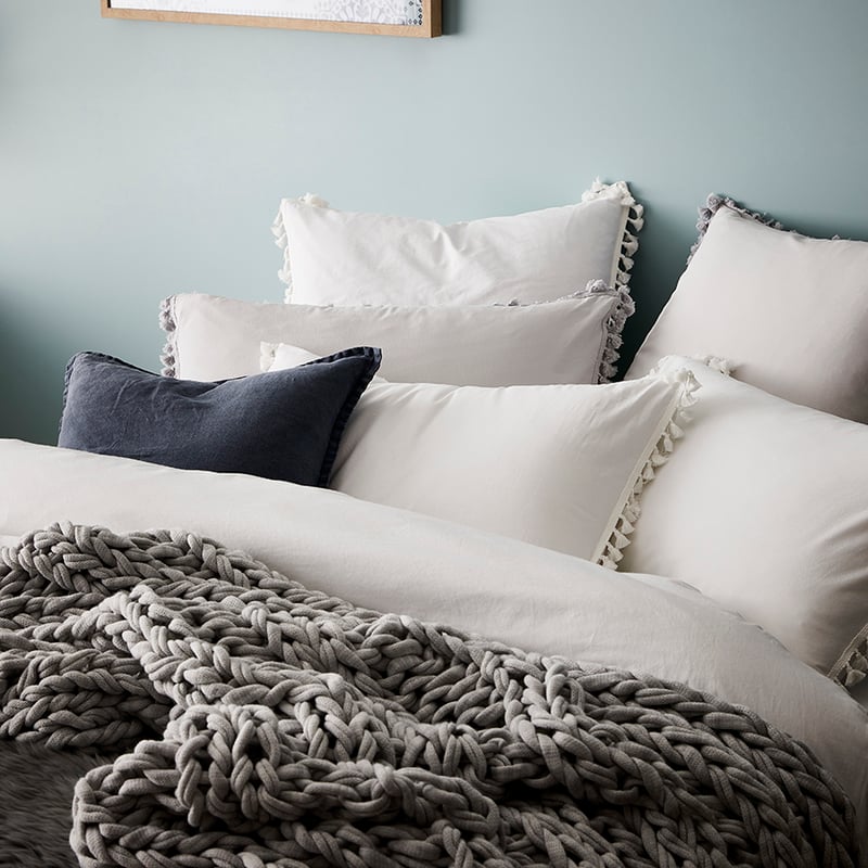 Stonewashed Cotton Tassel White Quilt Cover Separates