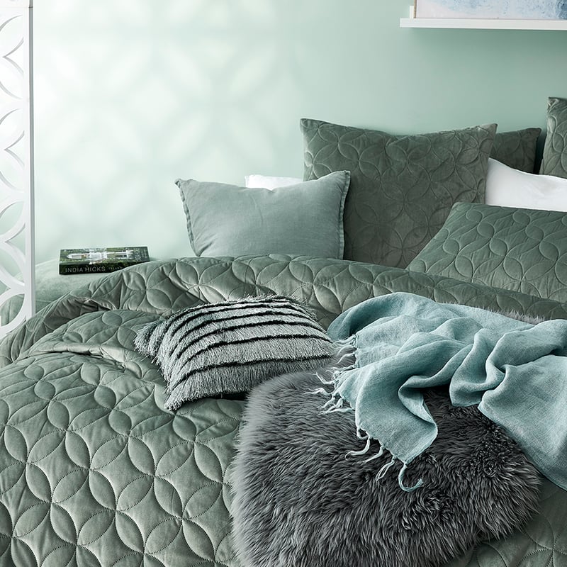 Gigi Velvet Sage Quilted Quilt Cover Separates