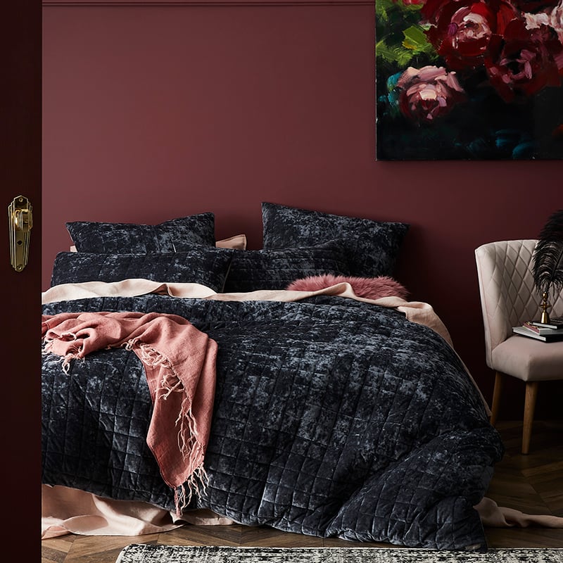 York Velvet Coal Quilted Quilt Cover Separates
