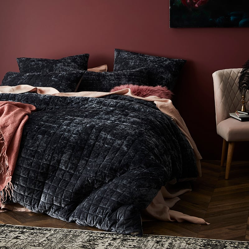 York Velvet Coal Quilted Quilt Cover Separates