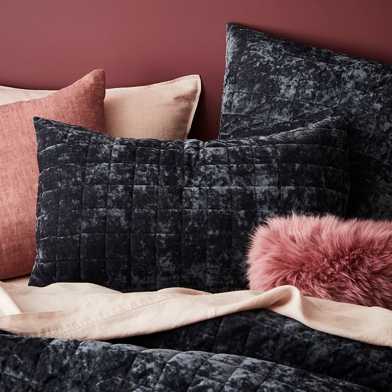 York Velvet Coal Quilted Quilt Cover Separates