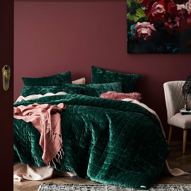 York Velvet Emerald Quilted Quilt Cover Separates