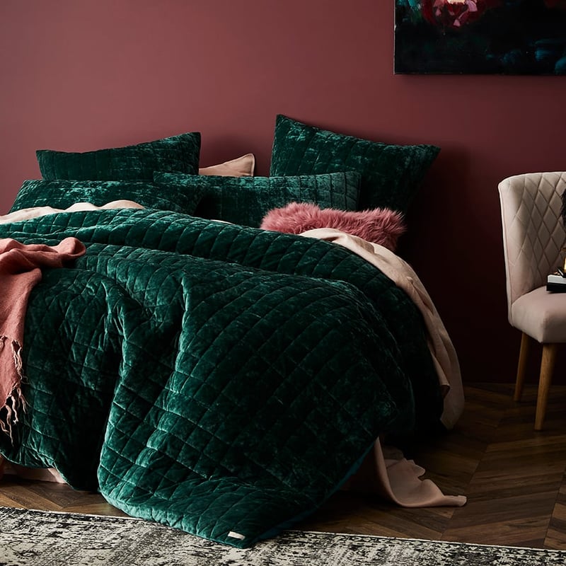 York Velvet Emerald Quilted Quilt Cover Separates