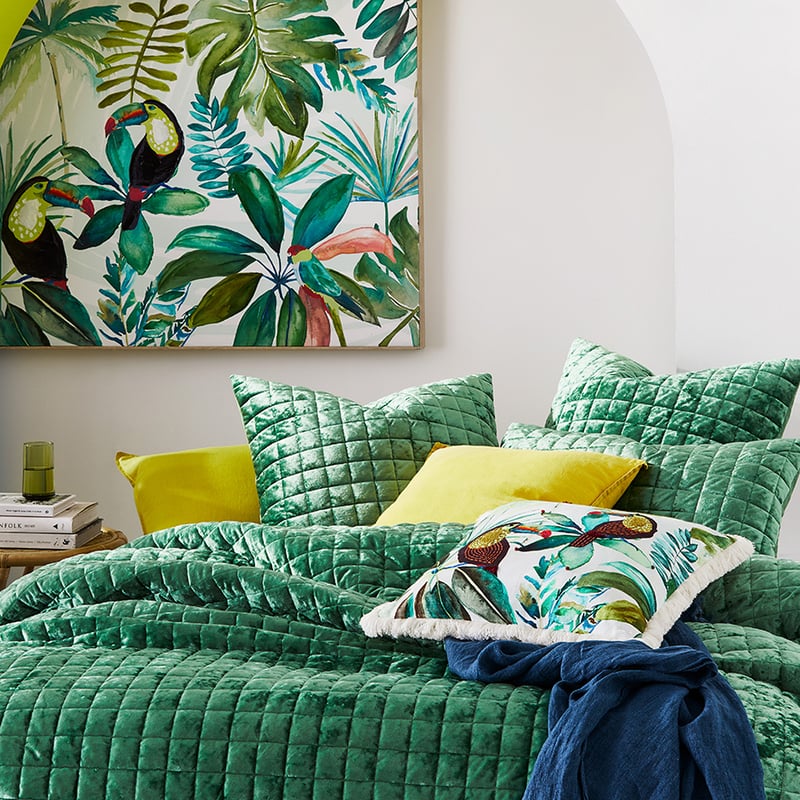 York Quilted Velvet Quilt Cover Jungle Green