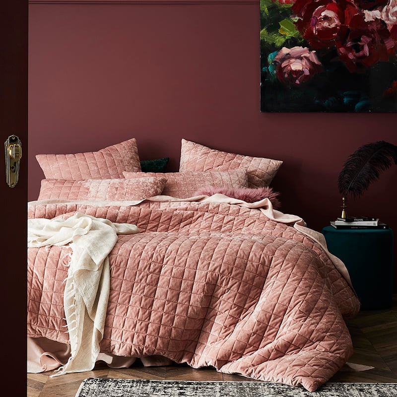 York Velvet Rosewood Quilted Quilt Cover Separates