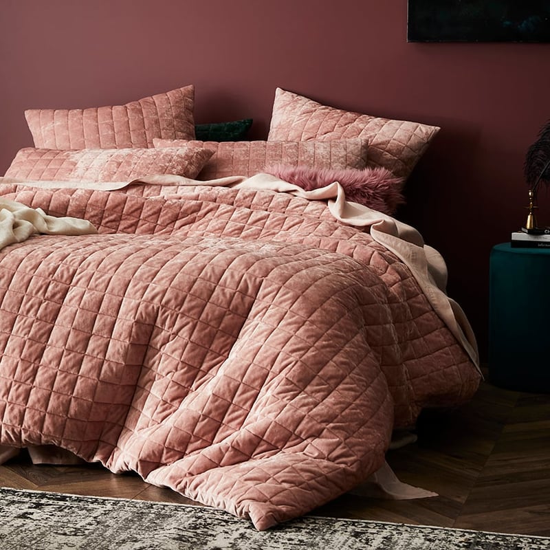 York Velvet Rosewood Quilted Quilt Cover Separates