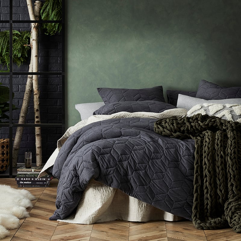 Hampton Bamboo Jersey Coal Quilted Quilt Cover Separates