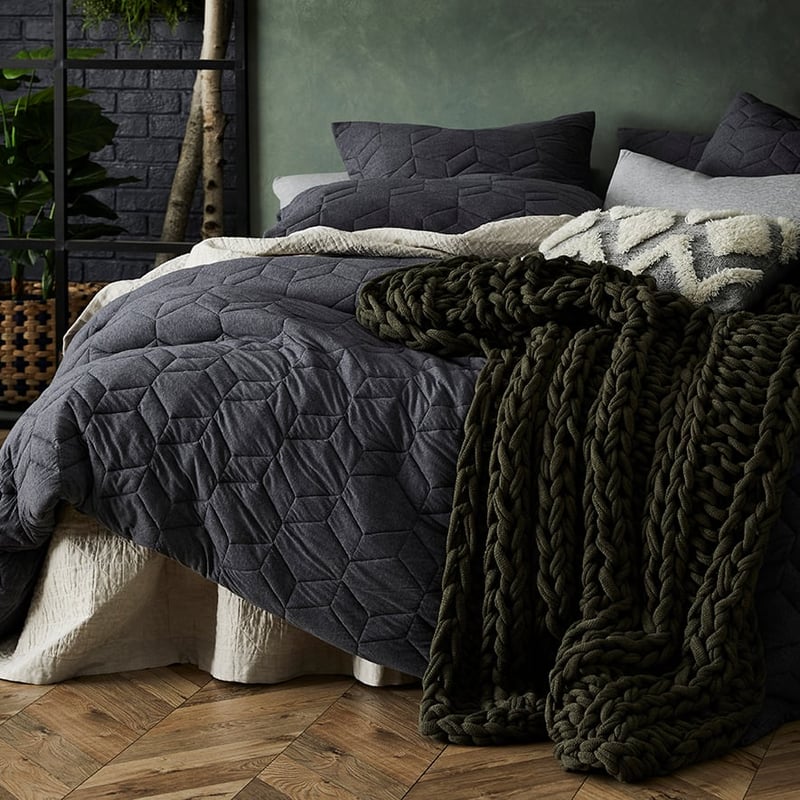 Hampton Bamboo Jersey Coal Quilted Quilt Cover Separates