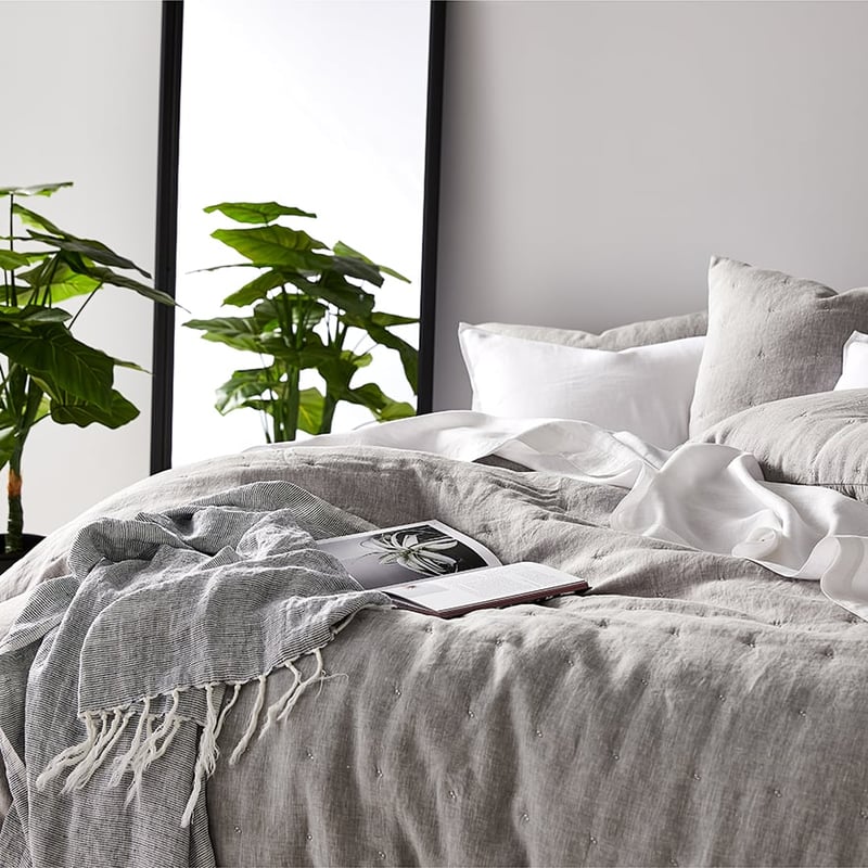 Vintage Washed Linen Quilted Grey Marle Quilt Cover