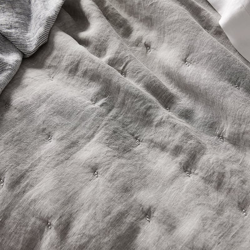Vintage Washed Linen Quilted Grey Marle Quilt Cover