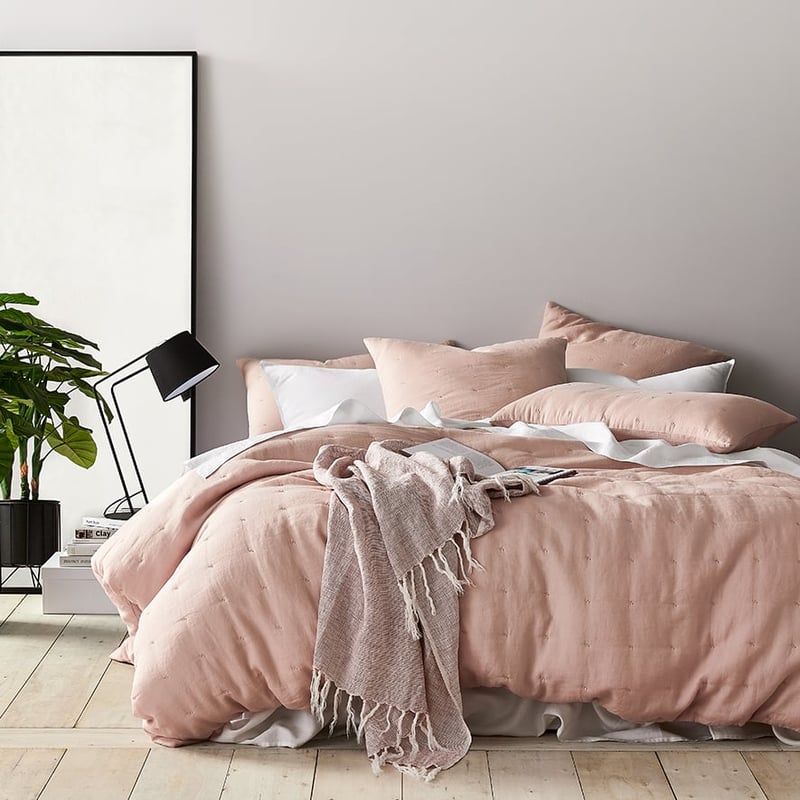 Vintage Washed Linen Quilted Nude Pink Quilt Cover