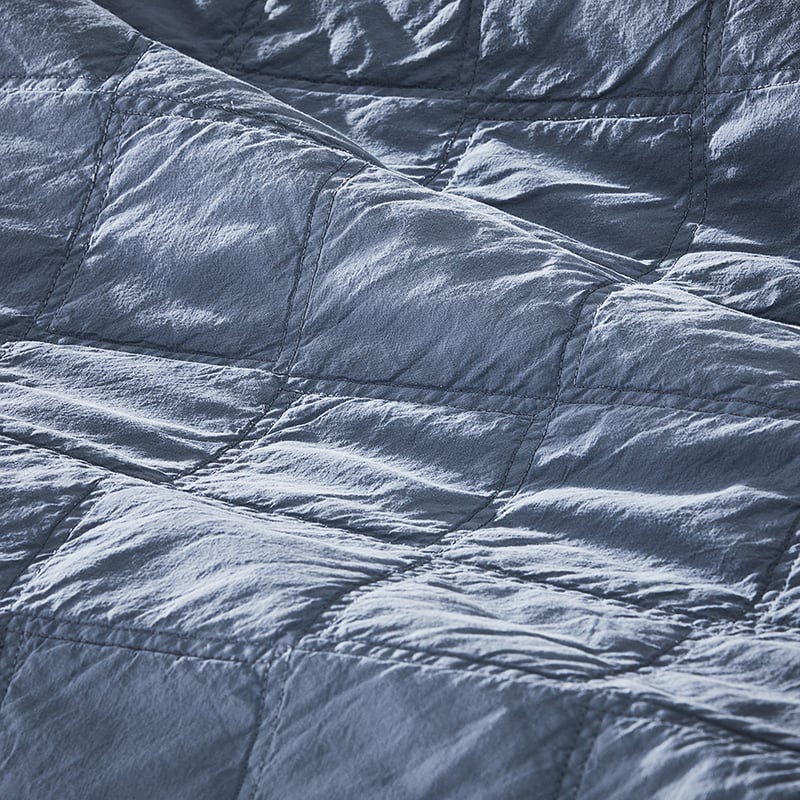 Stonewashed Cotton Dusty Blue Quilted Coverlet Separates
