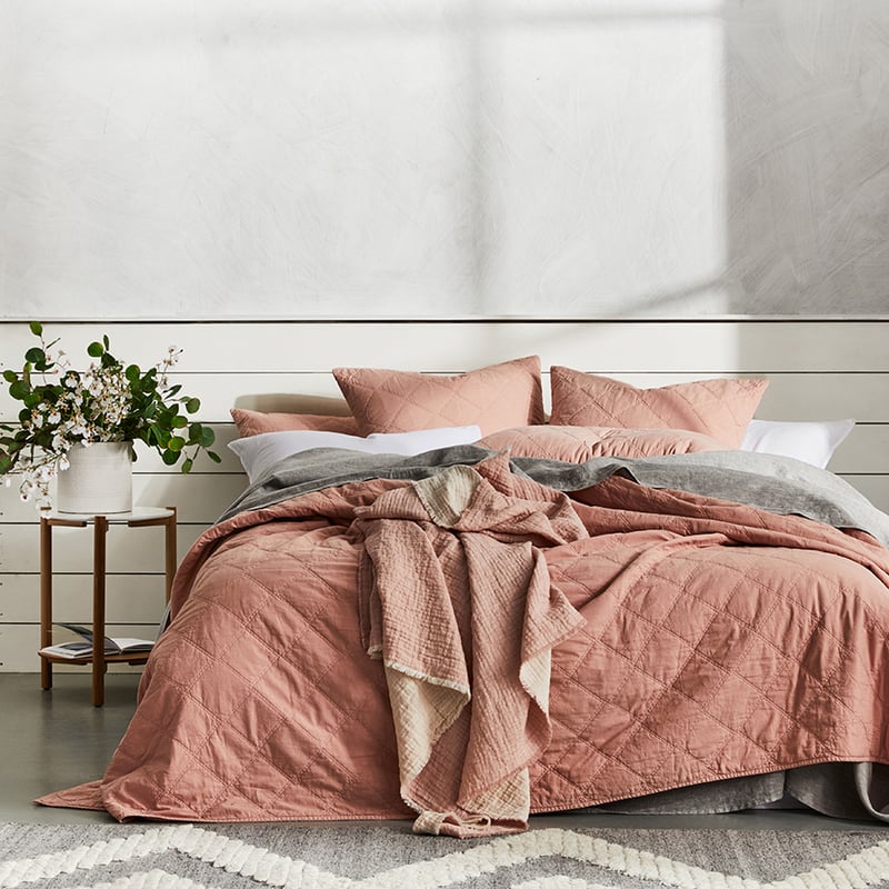 Stonewashed Cotton Dusty Pink Quilted Coverlet Separates