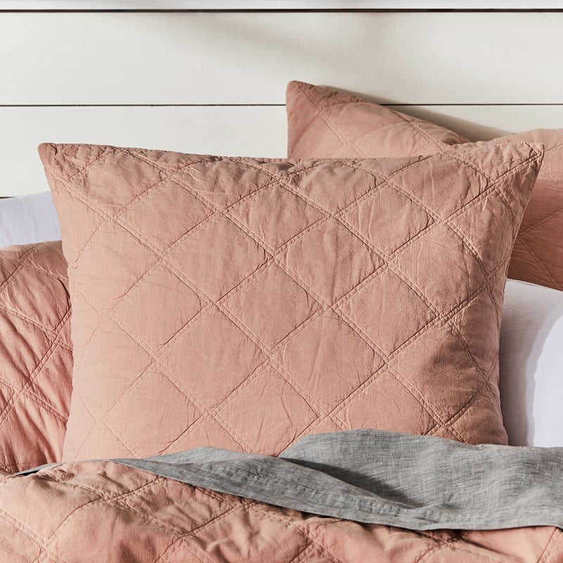 Stonewashed Cotton Dusty Pink Quilted Coverlet Separates