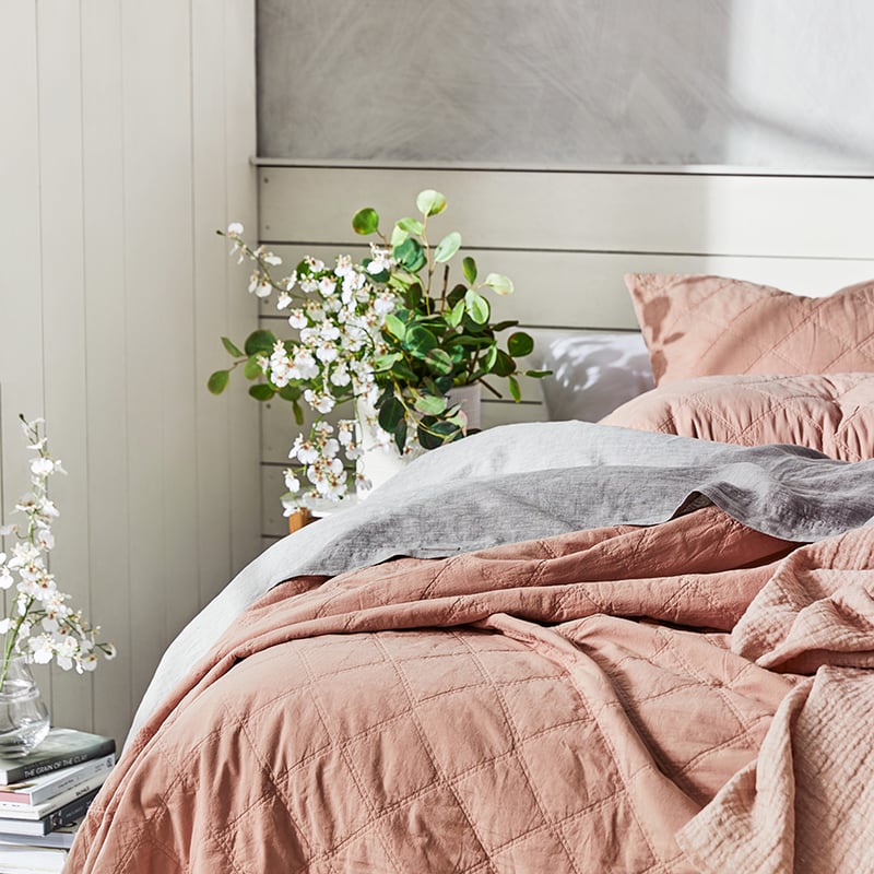 Stonewashed Cotton Dusty Pink Quilted Coverlet Separates