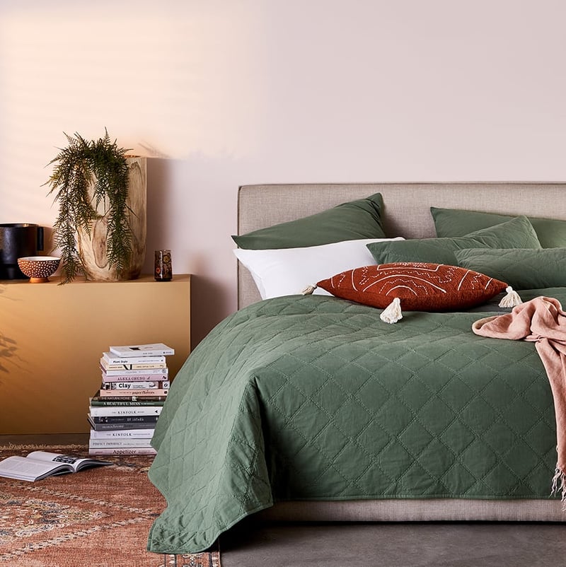 Stonewashed Cotton Fern Quilted Coverlet Separates