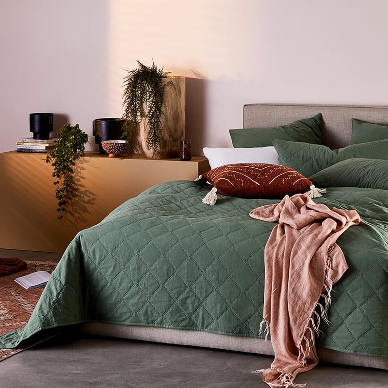 Stonewashed Cotton Fern Quilted Coverlet Separates
