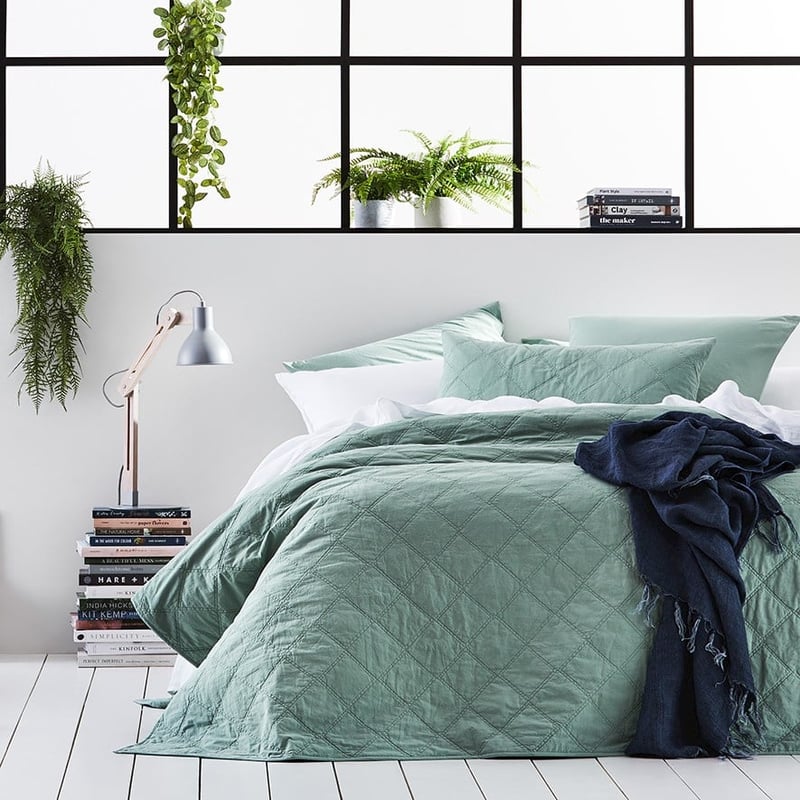 Stonewashed Cotton Greenery Quilted Coverlet Separates