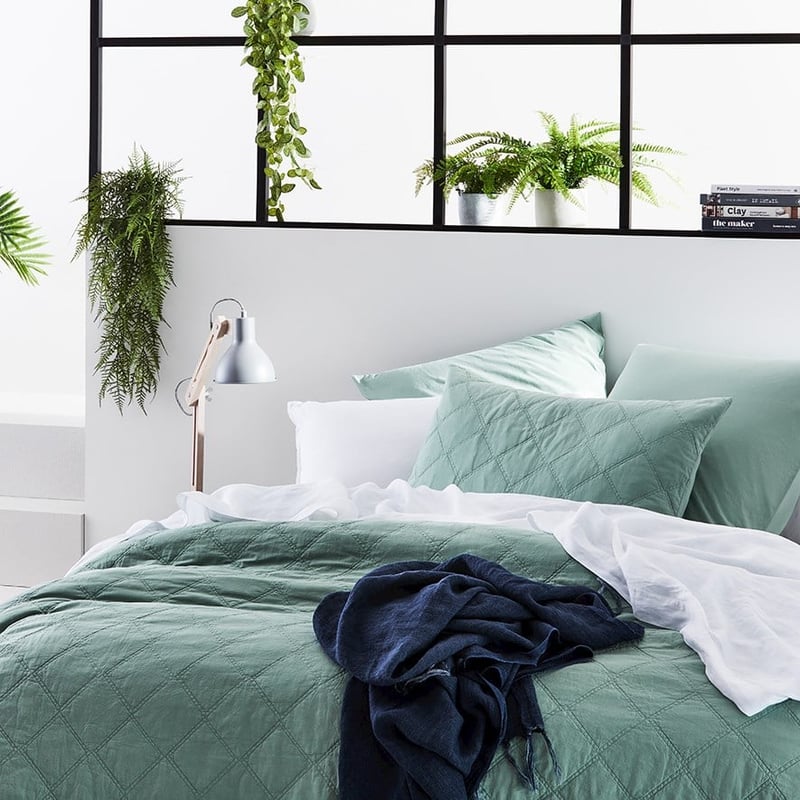 Stonewashed Cotton Greenery Quilted Coverlet Separates