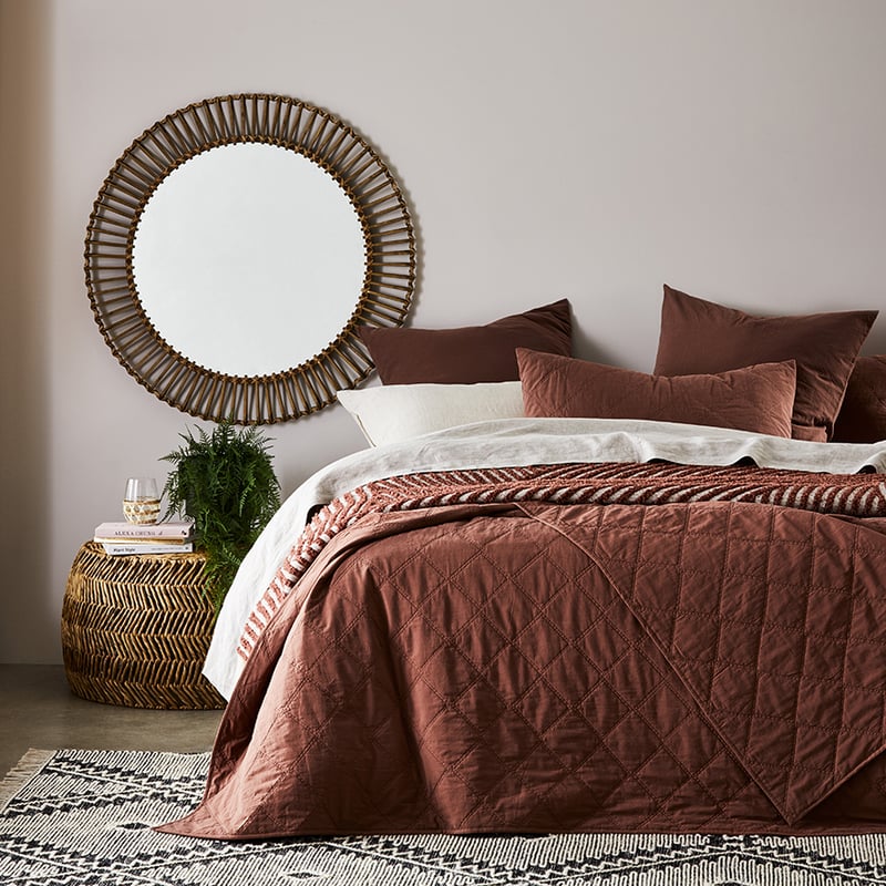 Stonewashed Cotton Mahogany Quilted Coverlet Separates