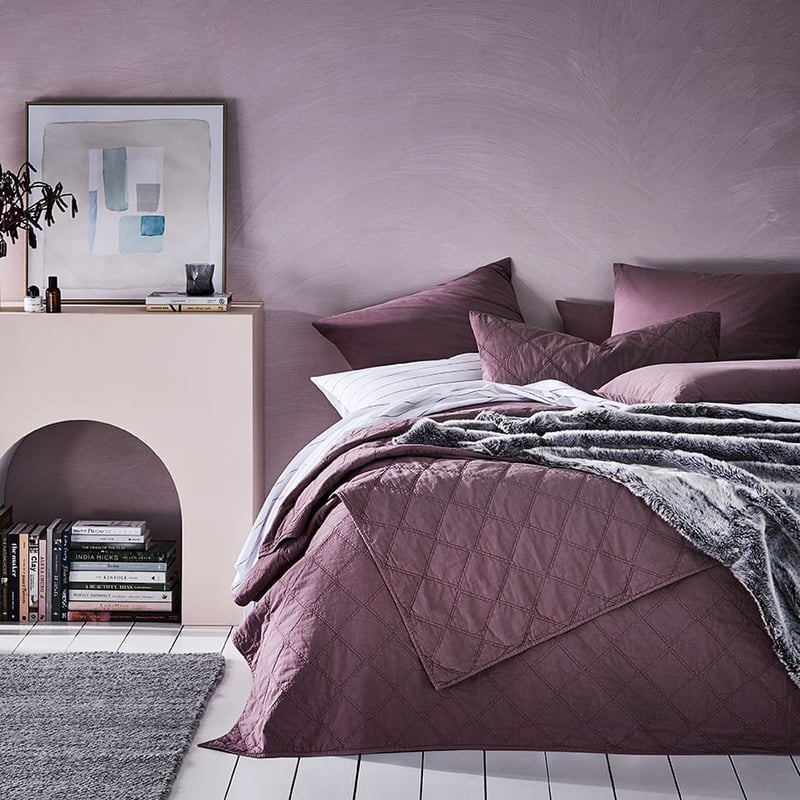 Stonewashed Cotton Mauve Quilted Coverlet Separates