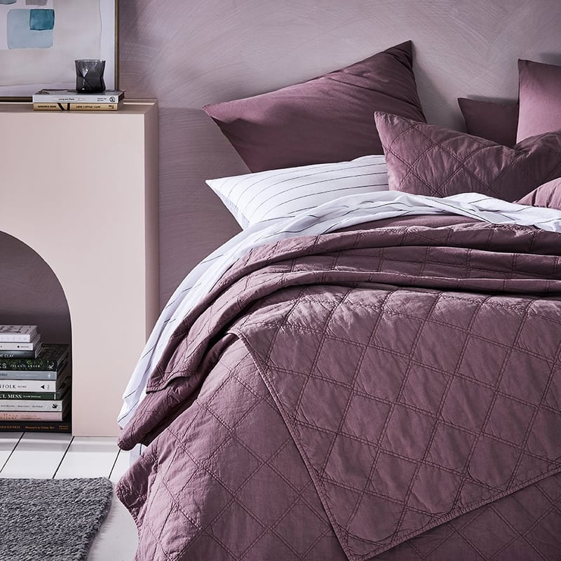 Stonewashed Cotton Mauve Quilted Coverlet Separates