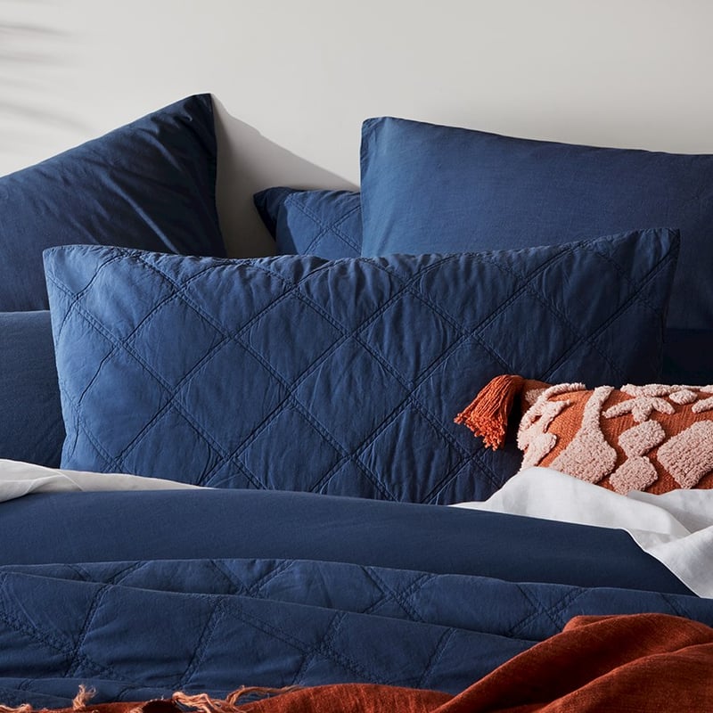 Stonewashed Cotton China Blue Quilted Coverlet Separates