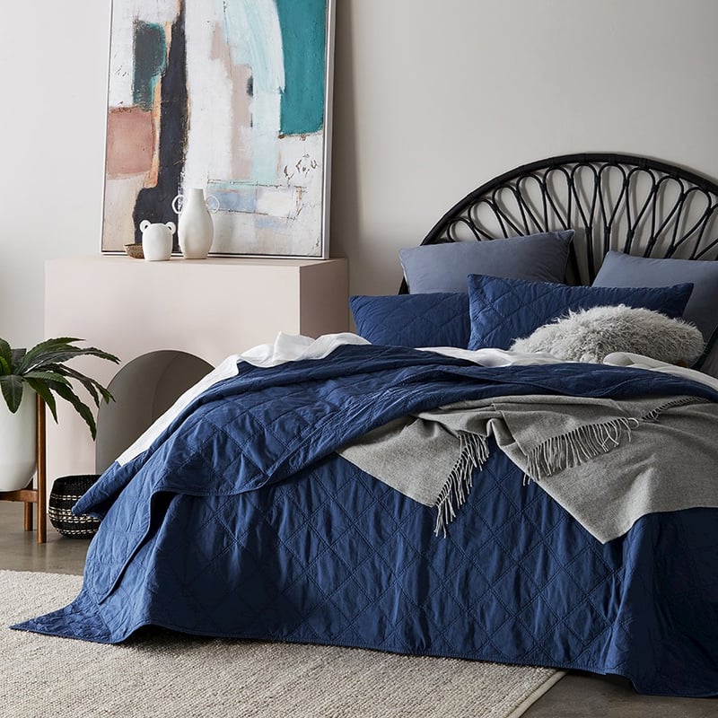 Stonewashed Cotton China Blue Quilted Coverlet Separates