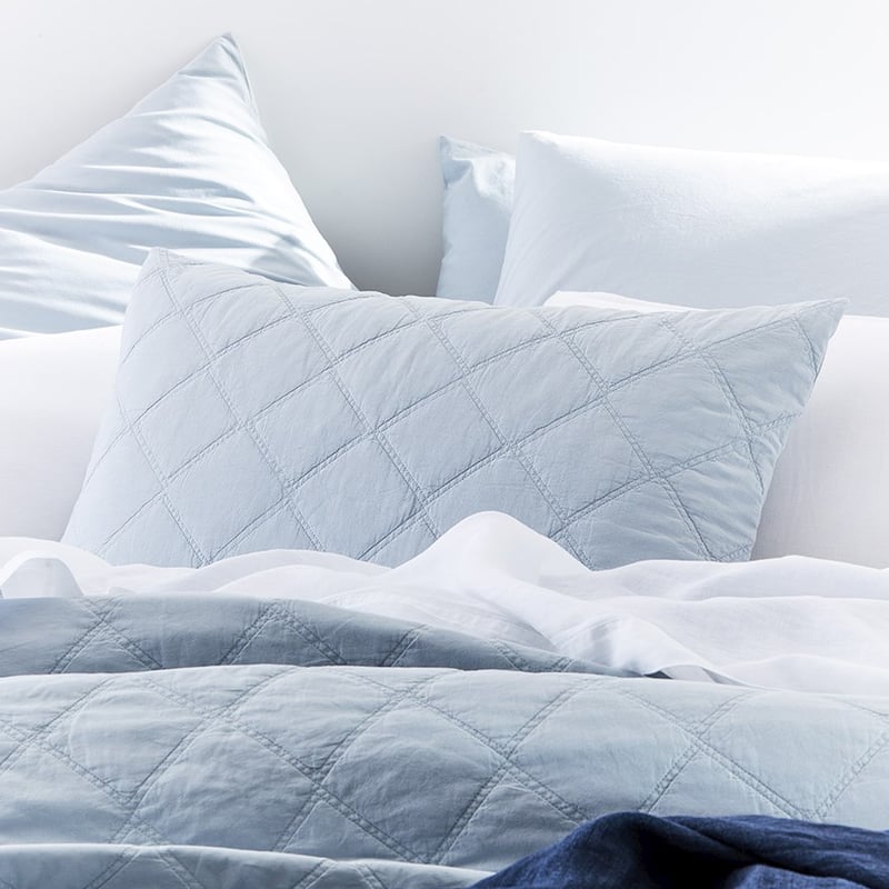 Stonewashed Cotton Powder Blue Quilted Coverlet Separates