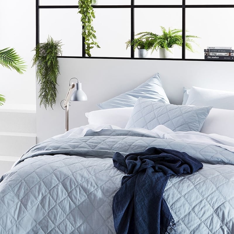 Stonewashed Cotton Powder Blue Quilted Coverlet Separates