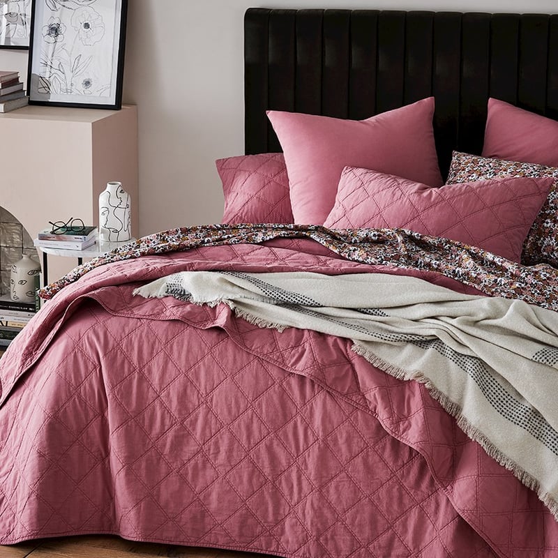 Stonewashed Cotton Berry Quilted Coverlet Separates