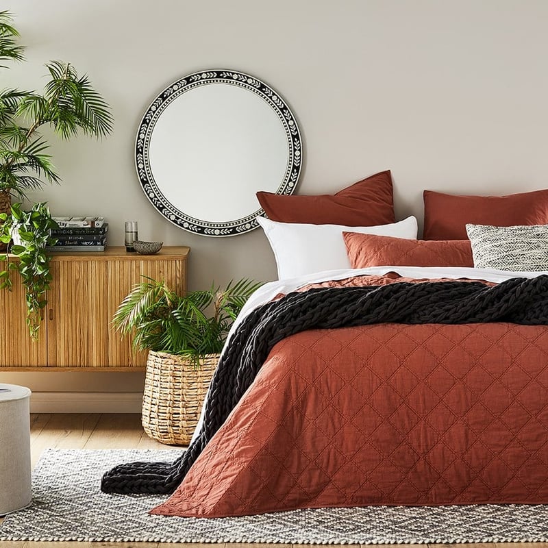 Stonewashed Cotton Clay Quilted Coverlet Separates