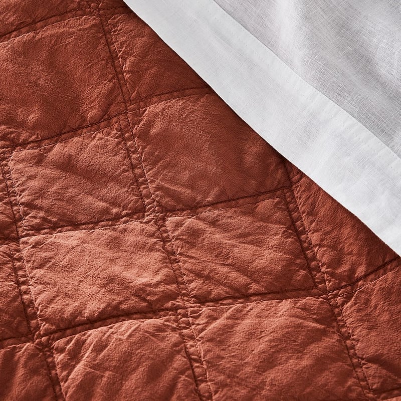 Stonewashed Cotton Clay Quilted Coverlet Separates