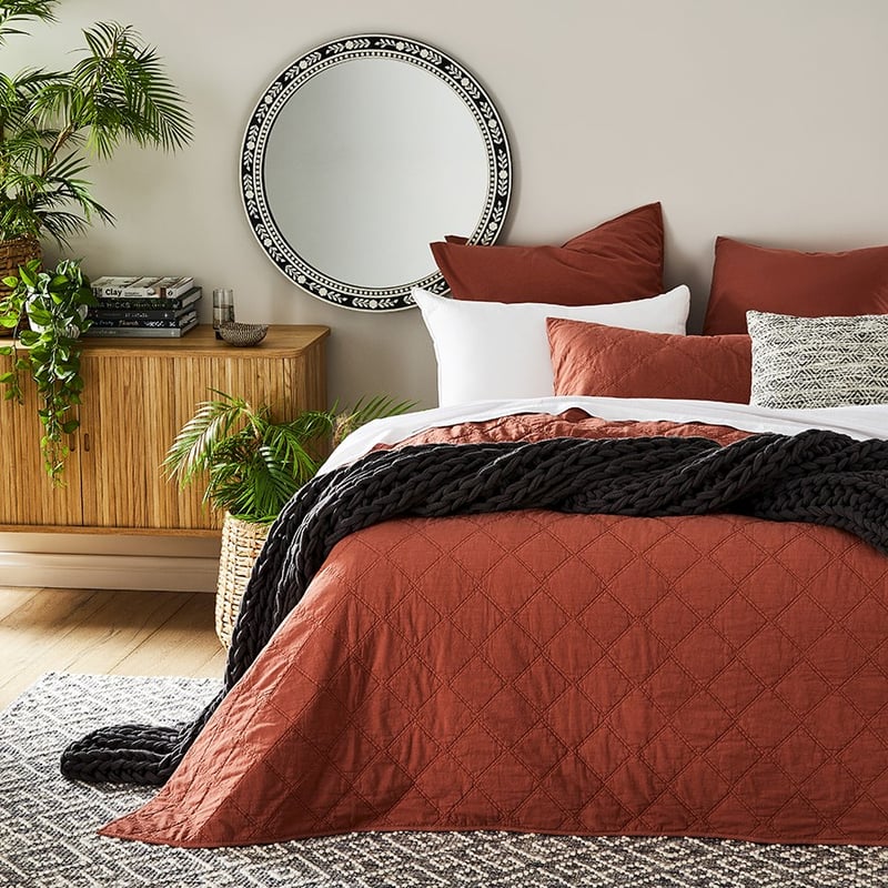 Stonewashed Cotton Clay Quilted Coverlet Separates