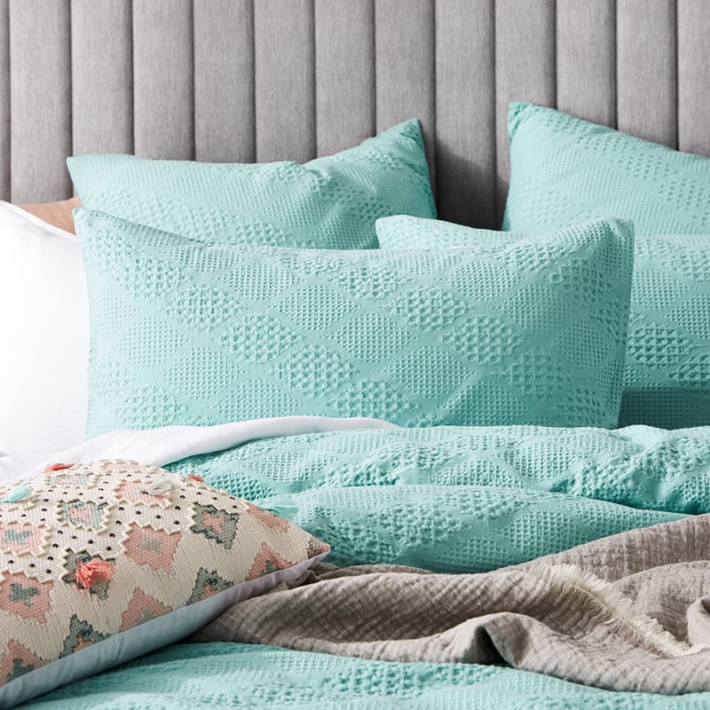 Capri Waffle Aqua Quilt Cover Set + Separates