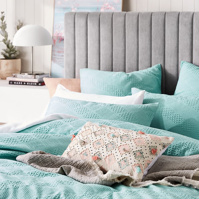 Capri Waffle Aqua Quilt Cover Set + Separates