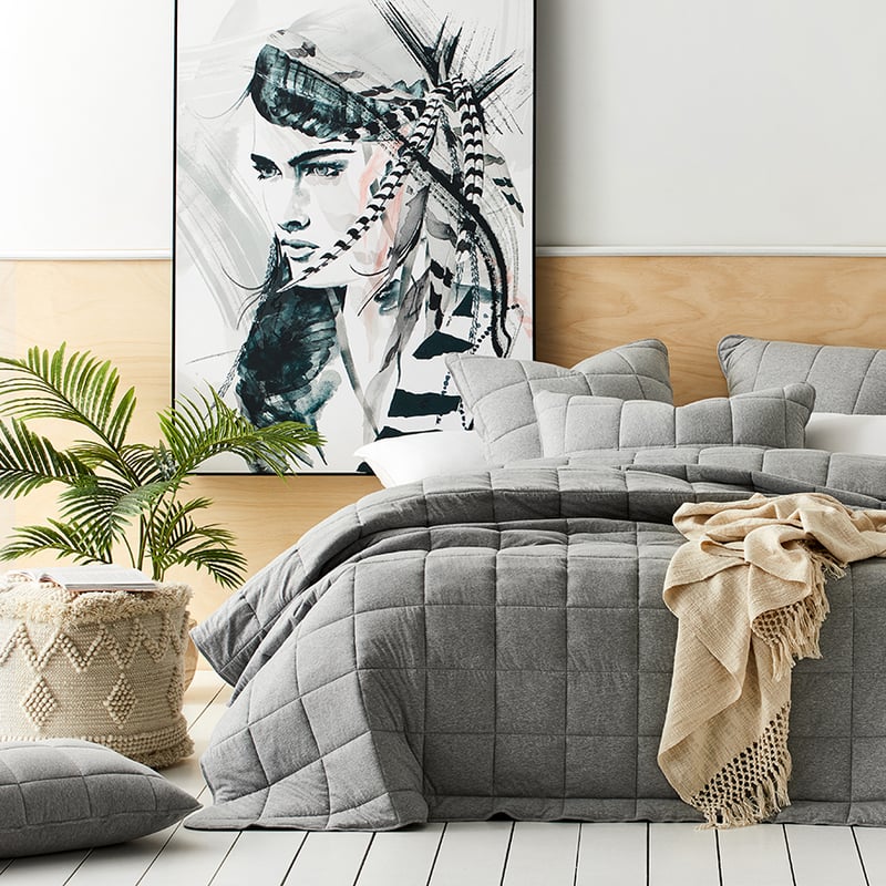 Ultra Soft Jersey Grey Marble Quilted Coverlet Separates