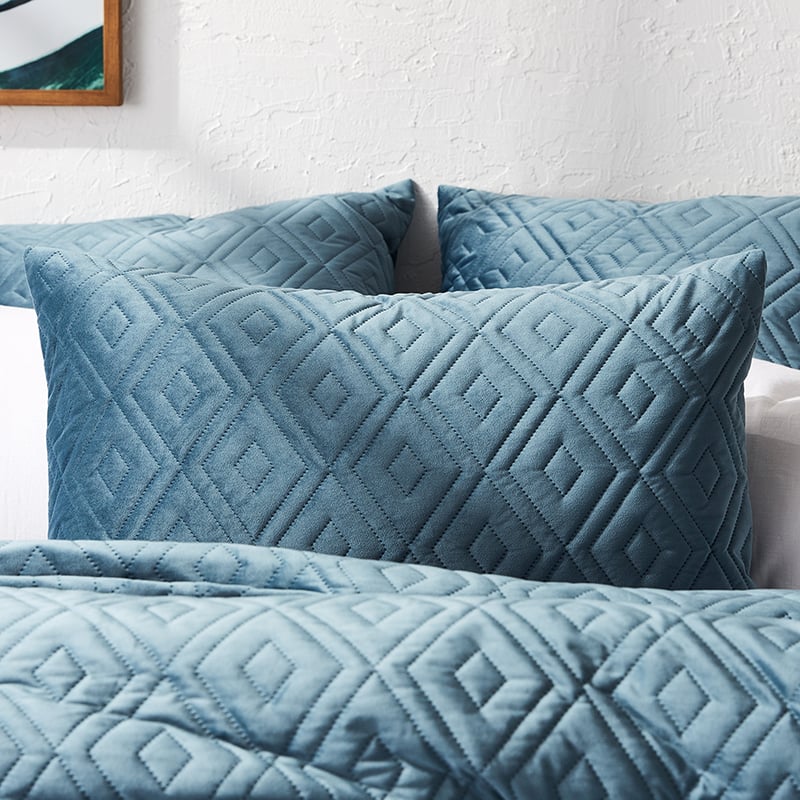 Aura Velvet Air Force Blue Quilted Quilt Cover Separates