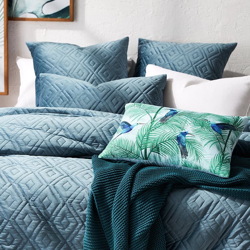 Aura Velvet Air Force Blue Quilted Quilt Cover Separates