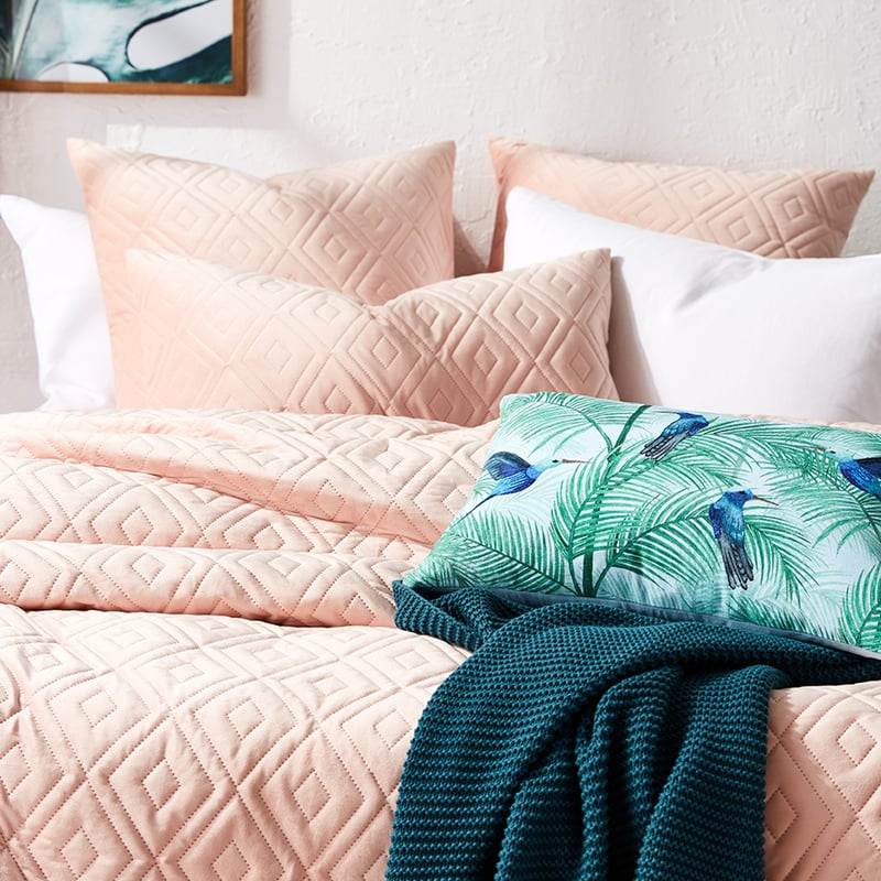Aura Velvet Peach Pink Quilted Quilt Cover Separates