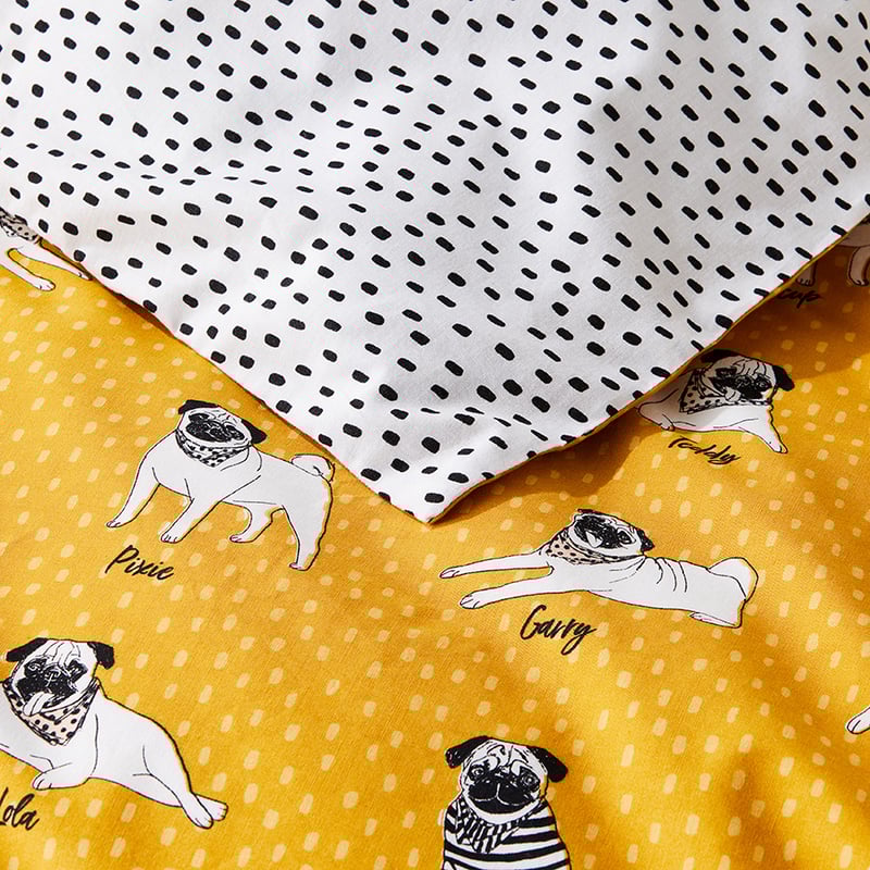 Percy Pug Mustard Quilt Cover Set + Separates