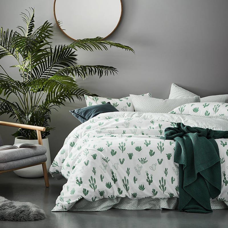 Novelty Printed Flannelette Green Cactus Quilt Cover Set + Separates