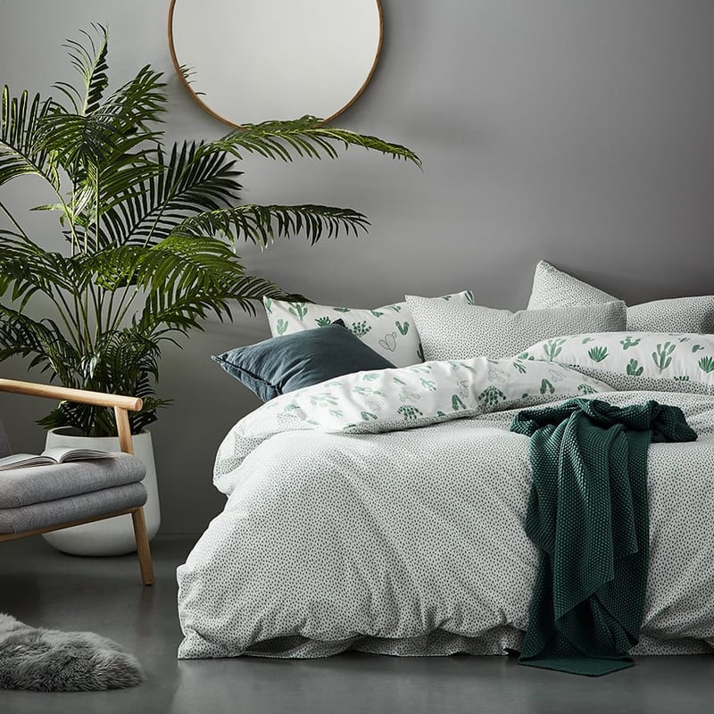 Novelty Printed Flannelette Green Cactus Quilt Cover Set + Separates