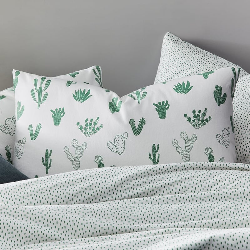 Novelty Printed Flannelette Green Cactus Quilt Cover Set + Separates