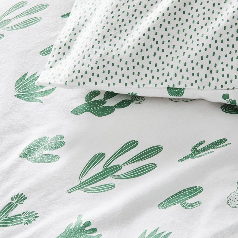 Novelty Printed Flannelette Green Cactus Quilt Cover Set + Separates