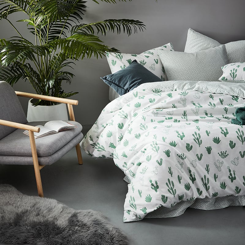 Novelty Printed Flannelette Green Cactus Quilt Cover Set + Separates