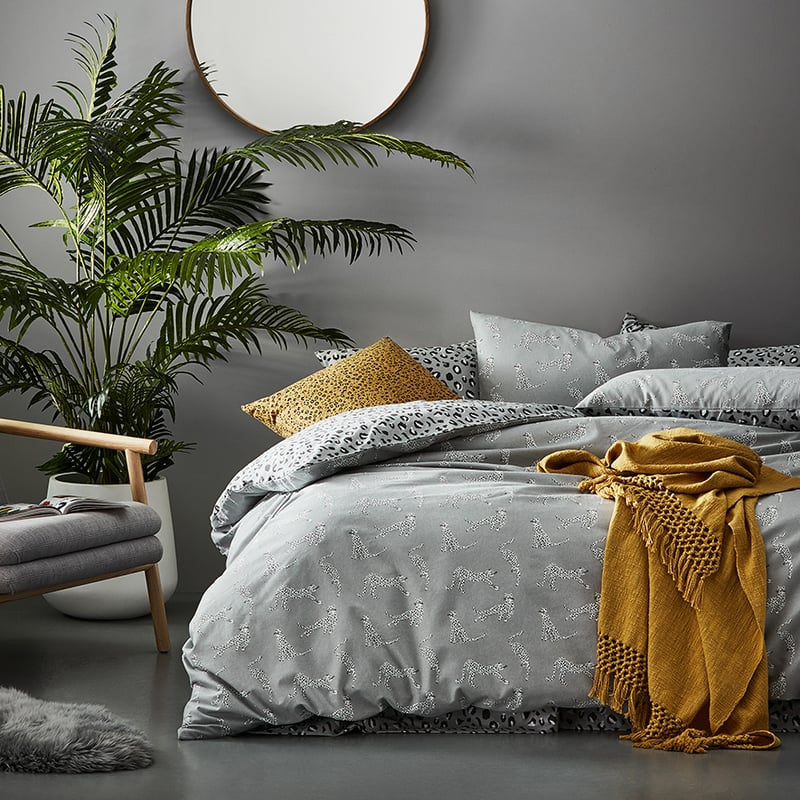 Novelty Printed Flannelette Grey Cheetah Quilt Cover Set + Separates