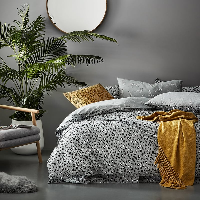 Novelty Printed Flannelette Grey Cheetah Quilt Cover Set + Separates